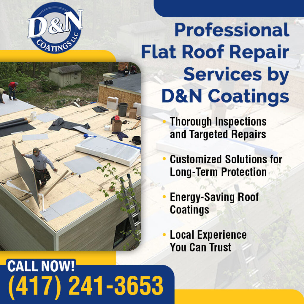 An aerial view of roofers working on a flat roof installation or repair, laying down materials.